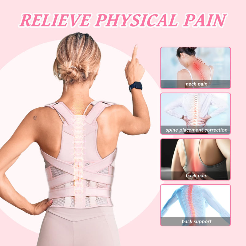 [Australia] - TEE-TEA Posture Corrector for Women & Men – Adjustable Back Support Brace for Neck, Shoulder & Spine Muscle Relief (Pink, Large) Pink 