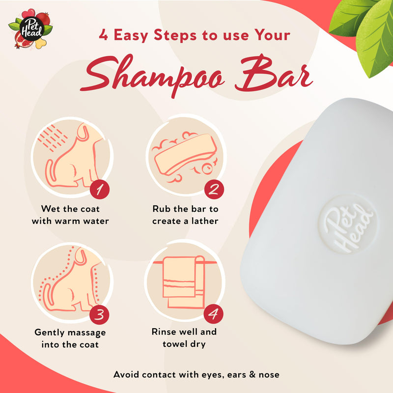 Pet Head Pomegranate Shampoo Bar for Dogs | 3in1 Cleanses, Hydrates & Nourishes All Dog Coats | with Oat Kernel Extract & Coconut Oil | Free of parabens & sulphates | Gentle Formula for Puppies | 3oz - PawsPlanet Australia