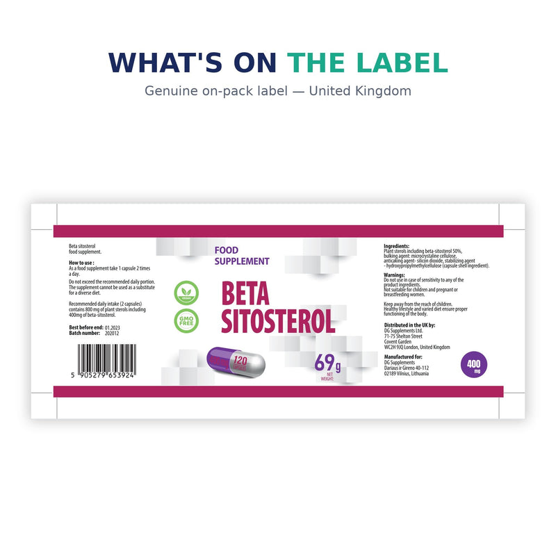 Hepatica Beta Sitosterol 400mg Daily | from 800mg Plant Sterols | 120 Vegan Capsules | 2-Month Supply | 3rd Party Lab Tested
