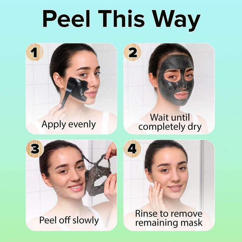 Ebanel Charcoal Peel Off Face Mask Applicator Set, Deep Pore Cleansing Mask | Pore Minimizer Blackhead Remover with Niacinamide, Hyaluronic Acid, Vitamin C, Green Tea, Black Masks Peel Off Gel Mask Charcoal Mask