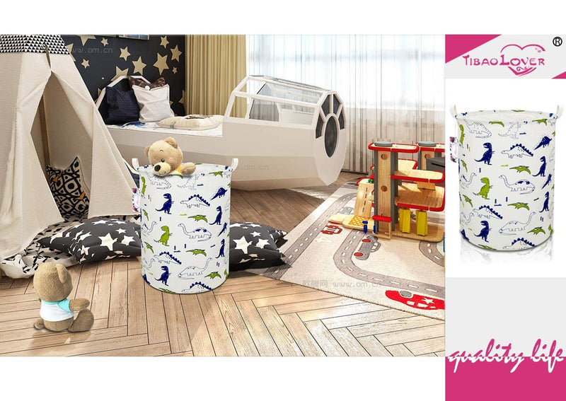 [Australia] - Dinosaur Laundry Basket Baby Laundry Hamper Cute Kids Hamper Toy Storage Bin Handles for Boys and Girls Dinosaur Room Decor (Polychrome Dinosaurs) Polychrome Dinosaurs 