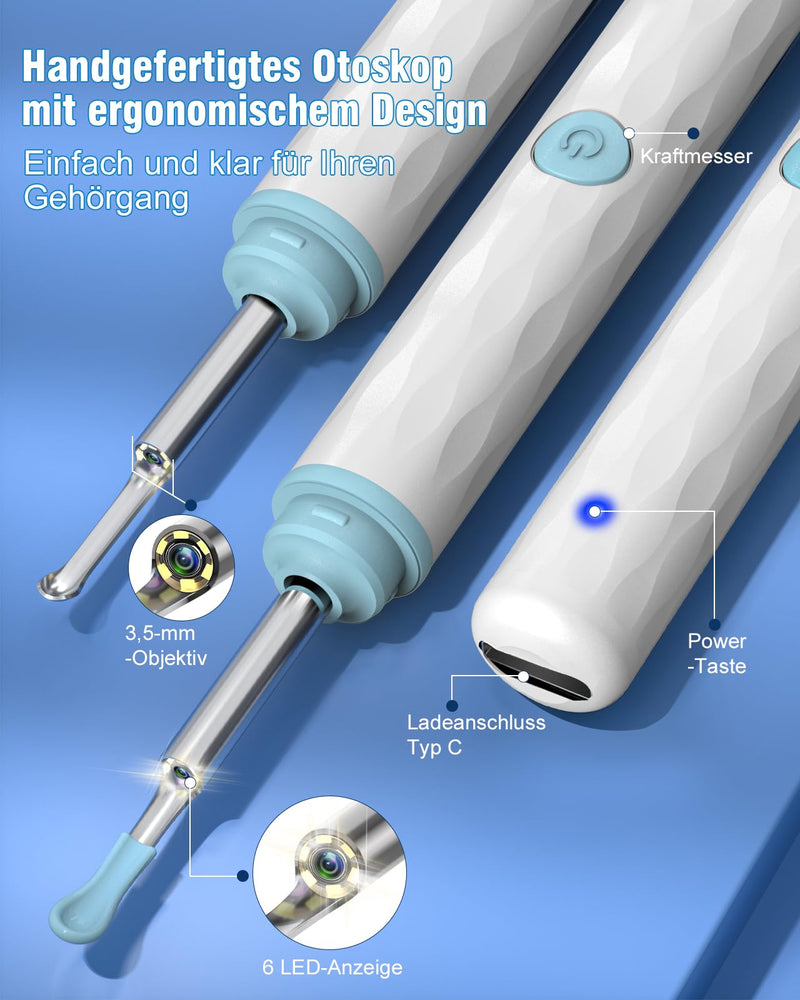 [Australia] - Kekoy Earwax Remover Otoscope with Light, 1296P Ear Cleaner with Camera, WiFi Ear Cleaner with Camera, Rechargeable Ear Cleaner, Ear Cleaner for Adults and Children (White Blue) White Blue 