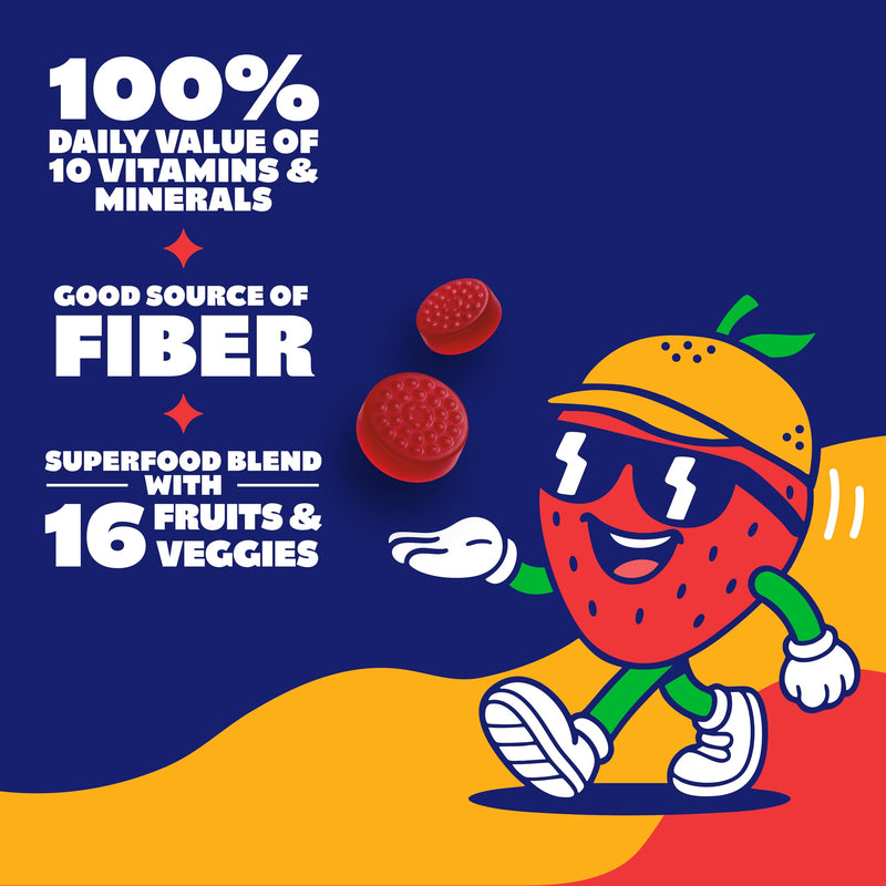 Citra-Berry Superfood Gummies for Kids, 16 Fruits & Veggies | Includes 30 Daily Packs for Ages 4+, Kids Multivitamin, Superfood Blend, Immune Support Citra-Berry