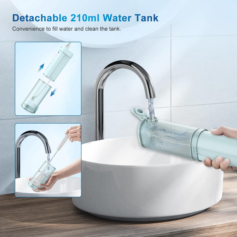 Mini Portable Water Flosser Oral Irrigator Water Teeth Cleaner Pick, Telescopic Water Tank, 4 Modes & IPX7 Waterproof, Home & Travel Water Flossers for Teeth, Braces Bridges Care. (Pearl Blue) Pearl Blue