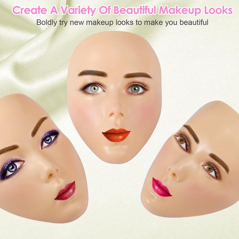[Australia] - 3D Makeup Practice Kit, Reusable Silicone Practice Face Board/Makeup Mannequin Face,with Brushes&Eyebrow Pencils&Eyelashes&Bag&Eyeshadow&Lipstick 