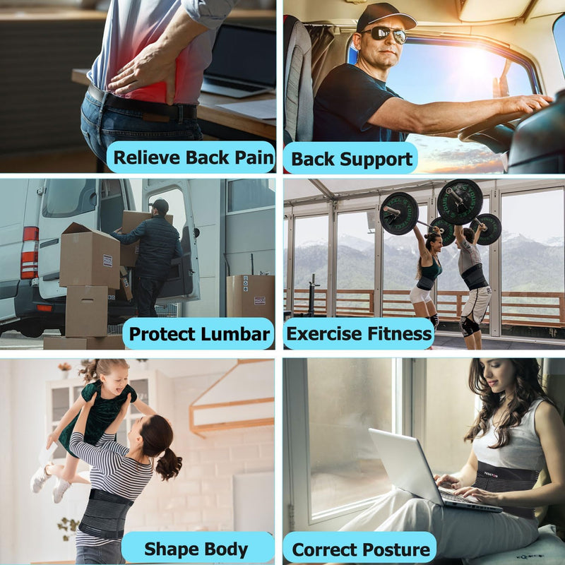 [Australia] - Back Brace for Men and Women, Back Support Belt Relief Lower Back Pain Herniated Disc, Sciatica, Scoliosis, Breathable Mesh, Lumbar Support Belt with 8 reinforced Bones Black-M Medium 