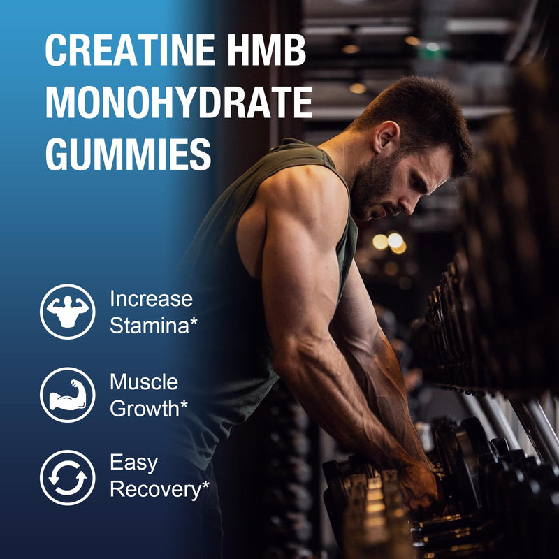 1 Pack Creatine HMB Monohydrate Gummies, Contains Vitamin B6, B12 and L-Taurine,Creatine Gummies for Men & Women, Promote Muscle Growth, Blueberry Flavor Supplement 90 Count (Pack of 1)