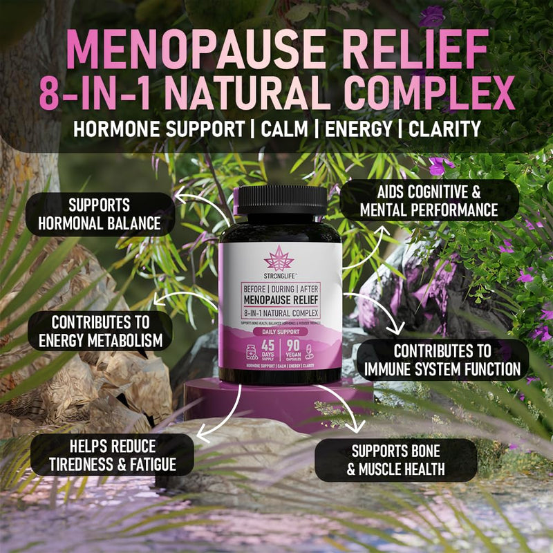 Menopause Support Capsules – Before, During & After – Red Clover, Ashwagandha, Maca, Ginseng, Sage, Magnesium, B6, D3 – 90 Capsules (45-Day Supply)