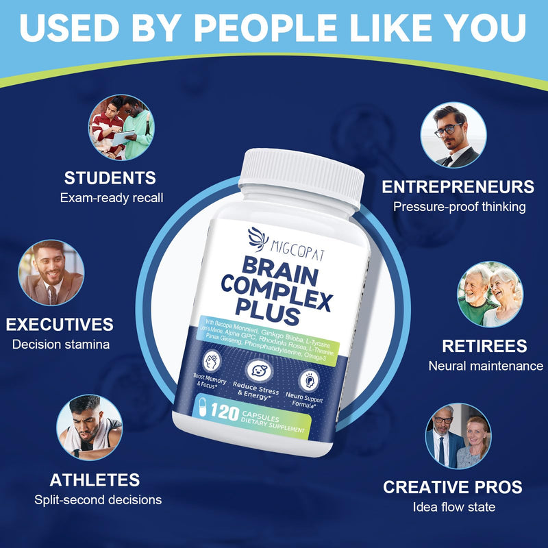 2-Pack Brain Supplements for Memory and Focus | Nootropic with Bacopa Monnieri, Lion's Mane, Alpha GPC, Ginkgo Biloba | Mental Clarity & Cognitive Support | Vitamin B6 & B12 Neuro Health 240 Count (Pack of 1)