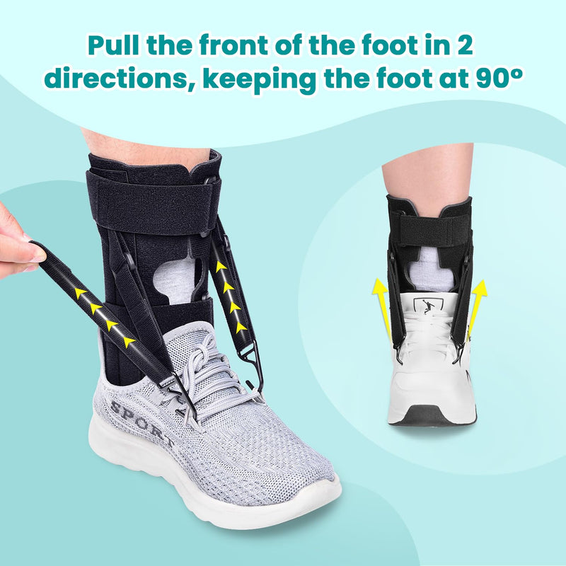 [Australia] - iDonau Foot Lift Brace for Walking with Shoes, Adjustable Foot Lift Splint with 2 Metal Hooks, Ankle Support for Right & Left Black Black 