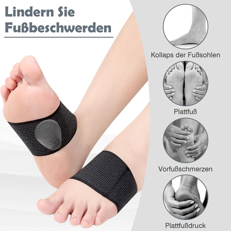 [Australia] - Soleeya 4 pairs of metatarsal foot bandages with gel for pain relief from flat feet, foot care for men and women, splayed foot bandage, correction of flat feet, arched feet, black + beige (L) L 
