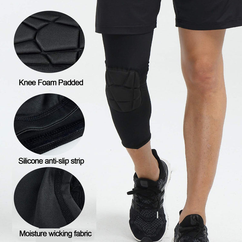 Knee Padded 2 Pack Compression Leg Sleeve Thigh Guard Sports Protective Gear Brace Support for Football Basketball Volleyball Softball Tennis Youth Kids Adult Black Knee Pad X-Large (Pack of 2)
