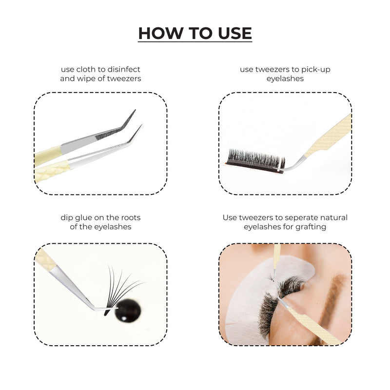 SIVOTE Fiber Tips Lash Tweezers for Eyelash Extensions, Set of 4, Curved, Dolphin, 90 Degree & 45 Degree Tweezer, Vanilla 4 Pack