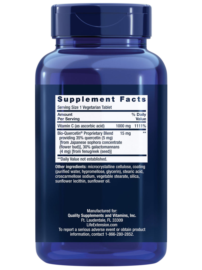 Life Extension Vitamin C & Quercetin Plus Magnesium for Immune Support, Heart Health, Bones, Metabolism - 250 Tablets, 100 Capsules