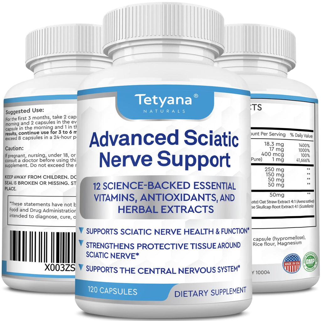 Advanced Sciatic Nerve Support Relief: Alpha Lipoic Acid Vitamin, Benfotiamine - 12 in 1 Sciatica Supplements - 120 Capsules- 30-60 Supply- Made in USA 120 Count (Pack of 1)