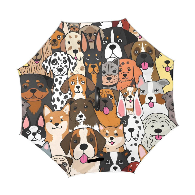 MRMIAN Doodle Dogs and Cat Faces Animal Colorful Windproof Inverted Open Close Reverse Rain Umbrella Inside Out Quality Waterproof Parasol Upside Down Stick Shelter with Hook c Handle multicolor 7 one size