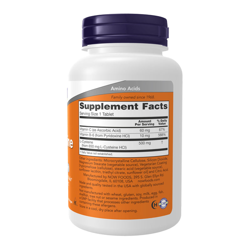 NOW Foods Supplements, L-Cysteine 500 mg with Vitamins B-6 and C, Structural Support*, 100 Tablets 100 Count (Pack of 1)
