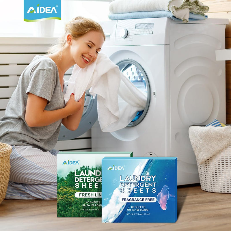 [Australia] - AIDEA Laundry Detergent Sheets, Eco-Friendly Laundry Detergent, Washer Sheets Detergent, No Plastic Jug, Laundry Soap Sheets For Travel, Home Washing, Fresh Scent-(160 Loads) 80 Sheets Fresh Linen 1 Count (Pack of 80) 