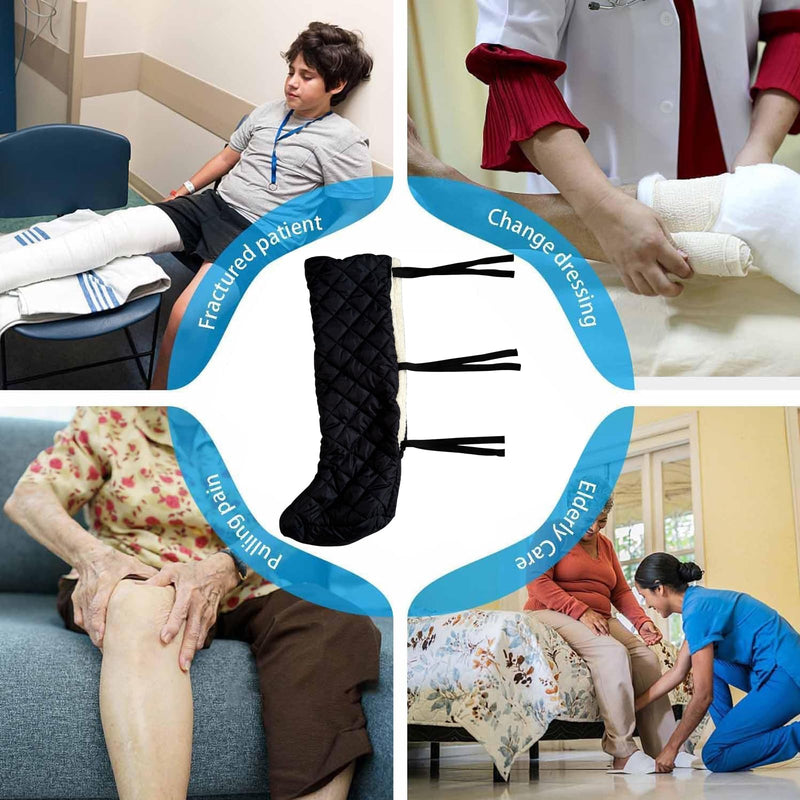 Winter Warm Cast Sock, Thick Fleece Foot Cast Cover - Below the Knee Cast Toe Boot Cover, Foot Warmer for Broken Foot, for Fractured Foot Leg Ankle Joints Protective Accessories, Black