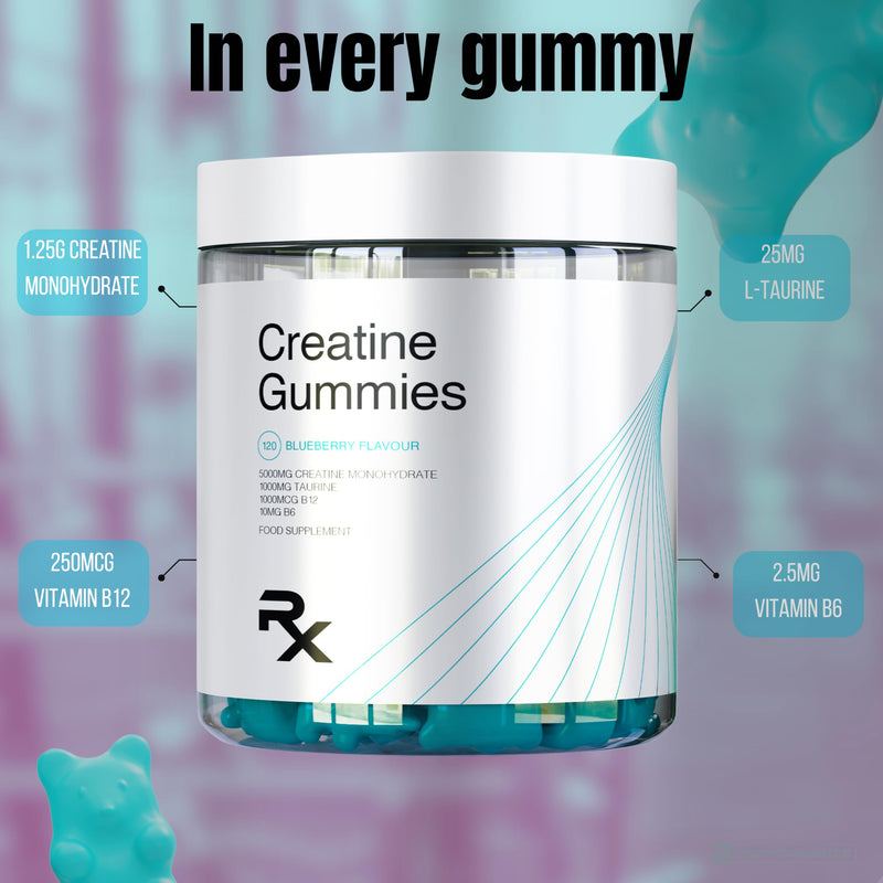 Creatine Gummies 5000mg – Chewable Creatine Supplement 1 Month Supply for Men and Women. Plus B12, B6 & Taurine. 120 Sugar Free & Vegan Creatine Monohydrate Gummies Blueberry Flavour 60 count (Pack of 1)