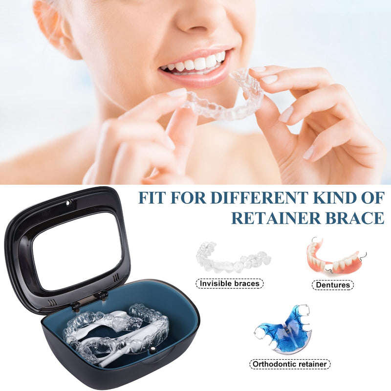 Double Layer Aligner Case Retainer Case With Mirror, Retainer Holder With Remover Tool And Cleaning Brush With Vent Holes Compatible With Aligner Case, Retainer Case,Orthodontic Supplies Case BLACK