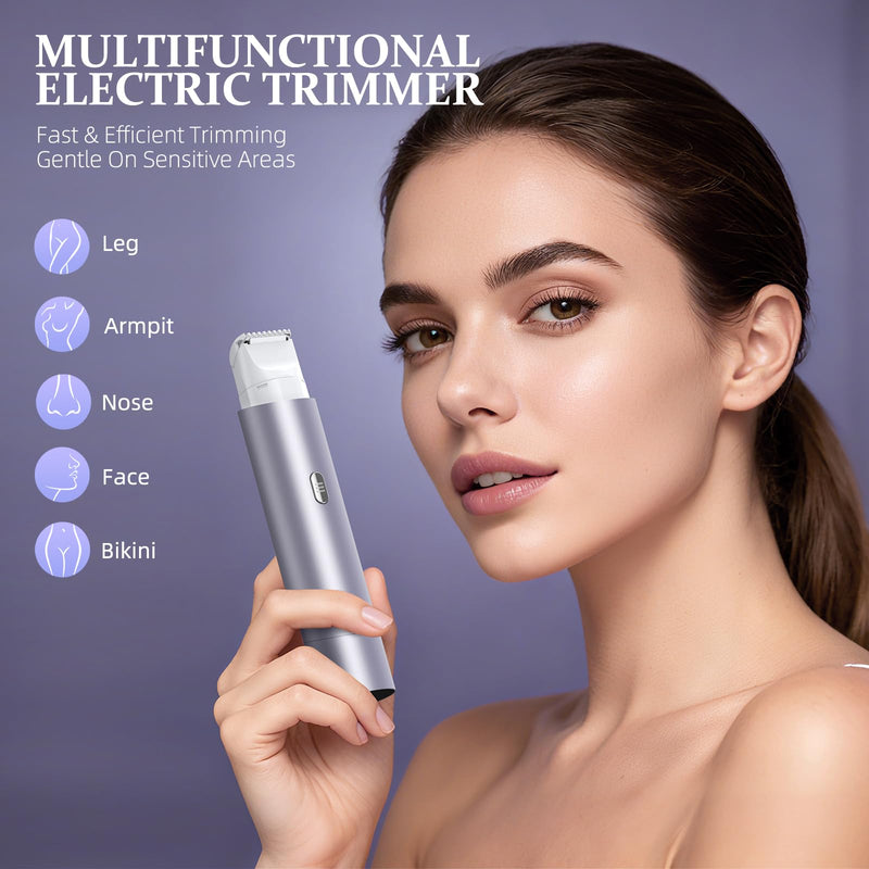 Bikini Trimmer for Women, Dual Head Face Shaver Body Hair Trimmmer, IPX7 Waterproof Womens Electric Razor for Legs, Purple