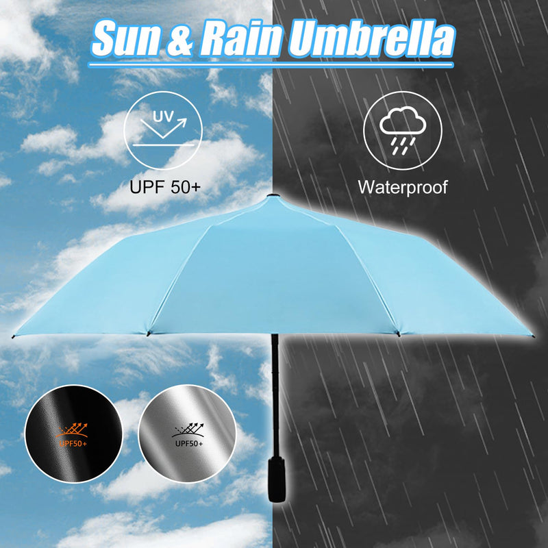 WOOLALA Portable Sun and Rain Umbrella with Personal Cooling Fan, UPF 50+, USB Rechargeable, Folding Compact Travel Umbrella for Hot Summer Pink