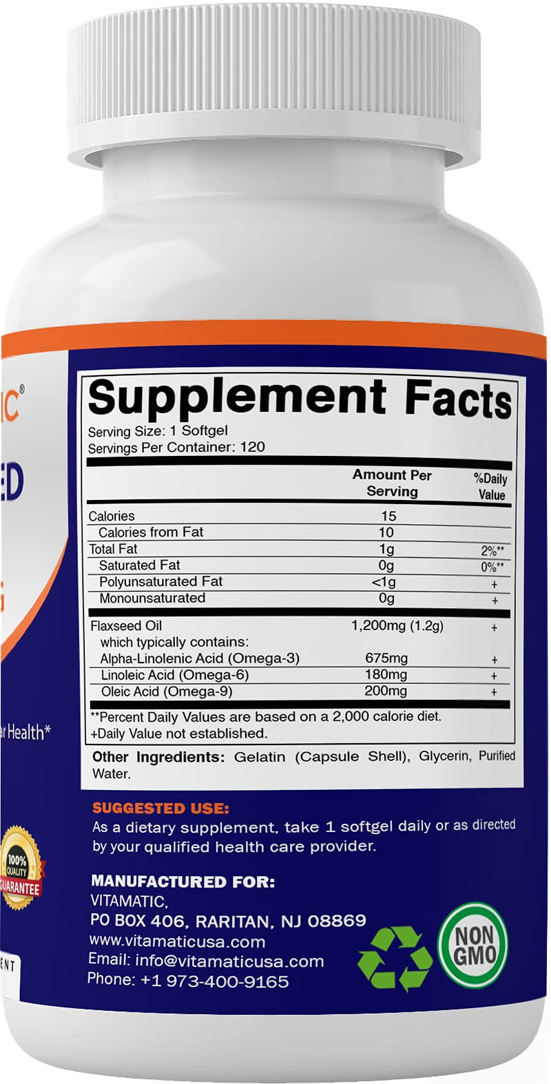 [Australia] - Vitamatic 2 Pack Flaxseed Oil 1200mg 120 from Cold Pressed Flax Seed - 675 mg of ALA Omega 3 Fatty Acids for Improving Heart Health 