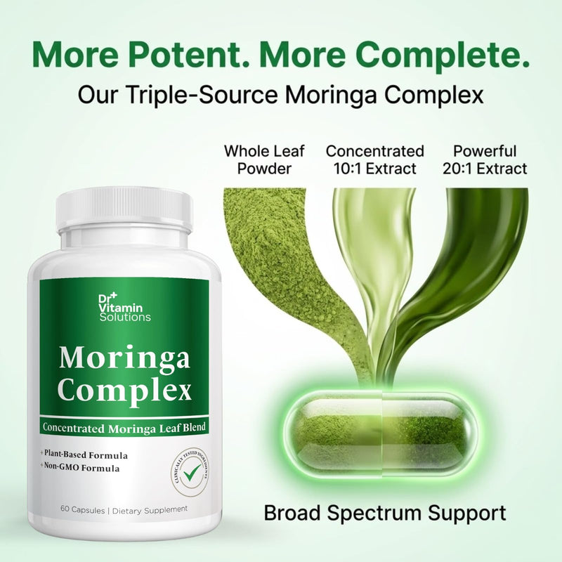 Moringa Capsules 3-in-1 Leaf Extract for Energy and Immune Support | Moringa Oleifera Leaf Powder, 10:1 and 20:1 Extracts, Superfood, 60 Capsules, 60 Day Supply, Vegan, Non-GMO, Made in USA