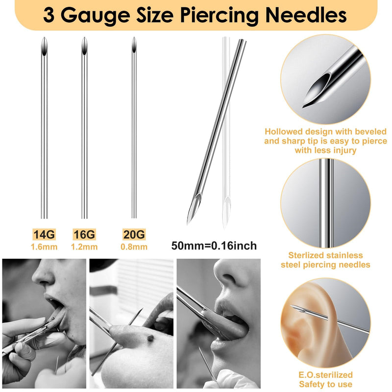 [Australia] - 104PCS Body Septum Piercing Kit with 14G/16G/20G Piercing Needles Piercing Jewelry and Tool Set for Ear Nose Belly Button Nipple Lip Cartilage Eyebrow Tongue Navel Piercing Kit for All Piercings Silver 