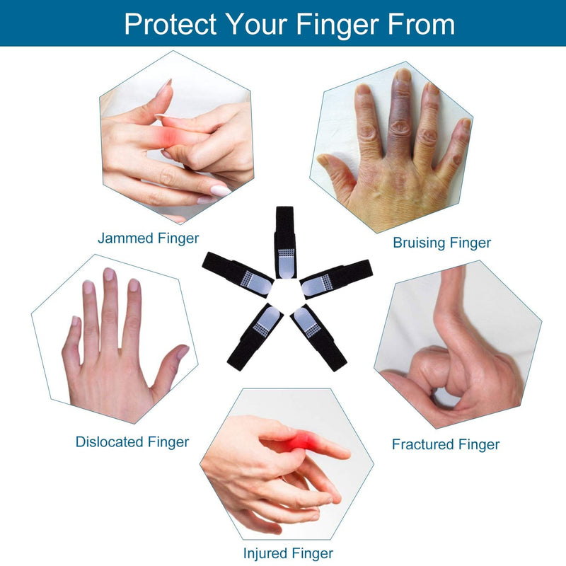 Sumifun Buddy Finger Wraps, Pack of 6 Finger Tapes for Broken, Sprained, Fractured Finger, Finger Straps for Jammed, Swollen, Dislocated Joint (Black) Black 6 Count (Pack of 1)