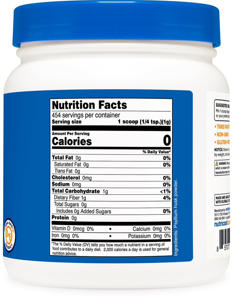 [Australia] - Nutricost Psyllium Husk Ground Powder (1lbs) - Gluten Free and Non-GMO 