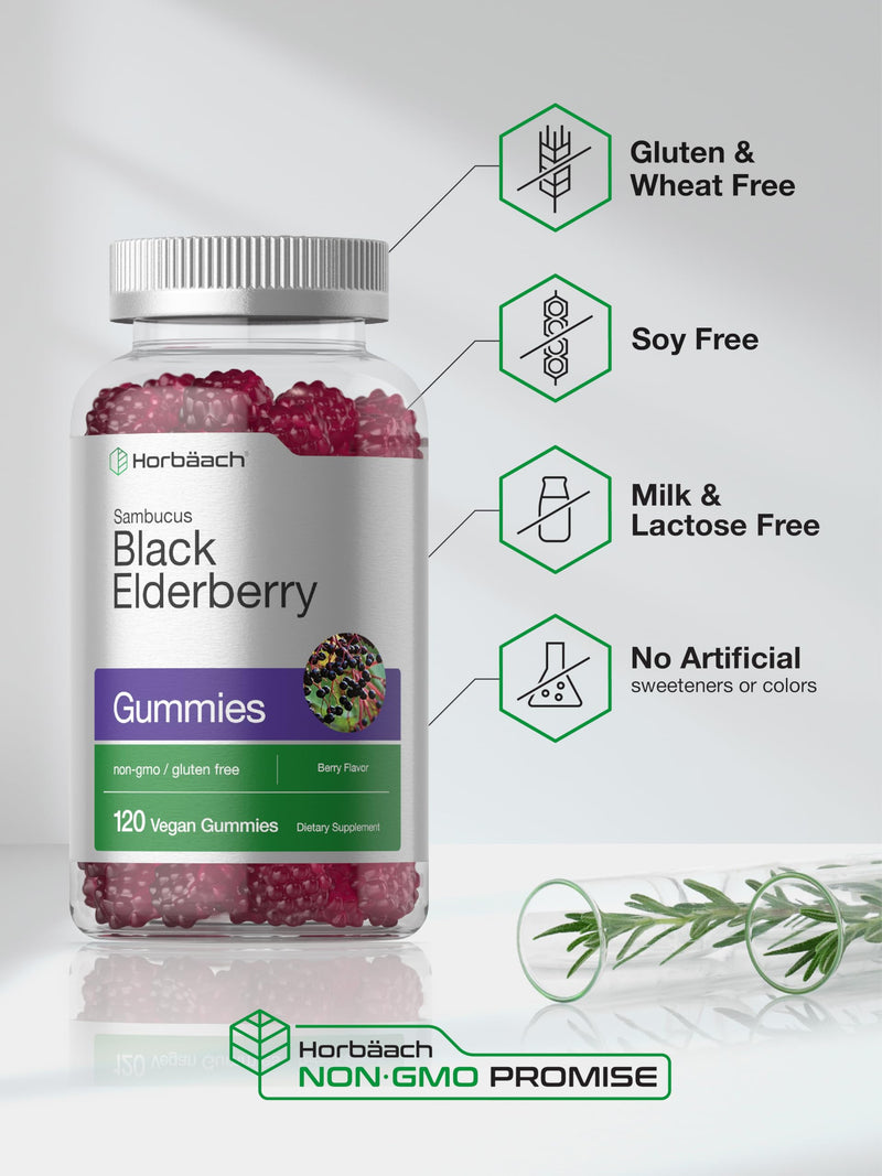 [Australia] - Horbaach Black Elderberry Gummies | 120 Count | Sambucus Extract | with Zinc and Vitamin C | Berry Flavor | Vegan, Non-GMO, and Gluten Free Supplement for Adults 120 Count (Pack of 1) 
