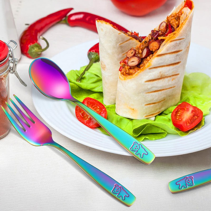 [Australia] - Pimoys 6 Pieces Toddler Utensils Kids Rainbow Silverware Stainless Steel Toddler Forks and Spoons Set, Metal Childrens Safe Flatware Child Cutlery Set, Dishwasher Safe 