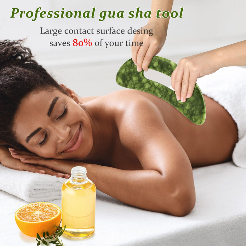 [Australia] - ideayard Large Jade Stone Gua Sha Massage Tool, Scraping Tool for Lymphatic Drainage, Body Sculpting for Muscle Scraping & Cellulite Reduction Green 