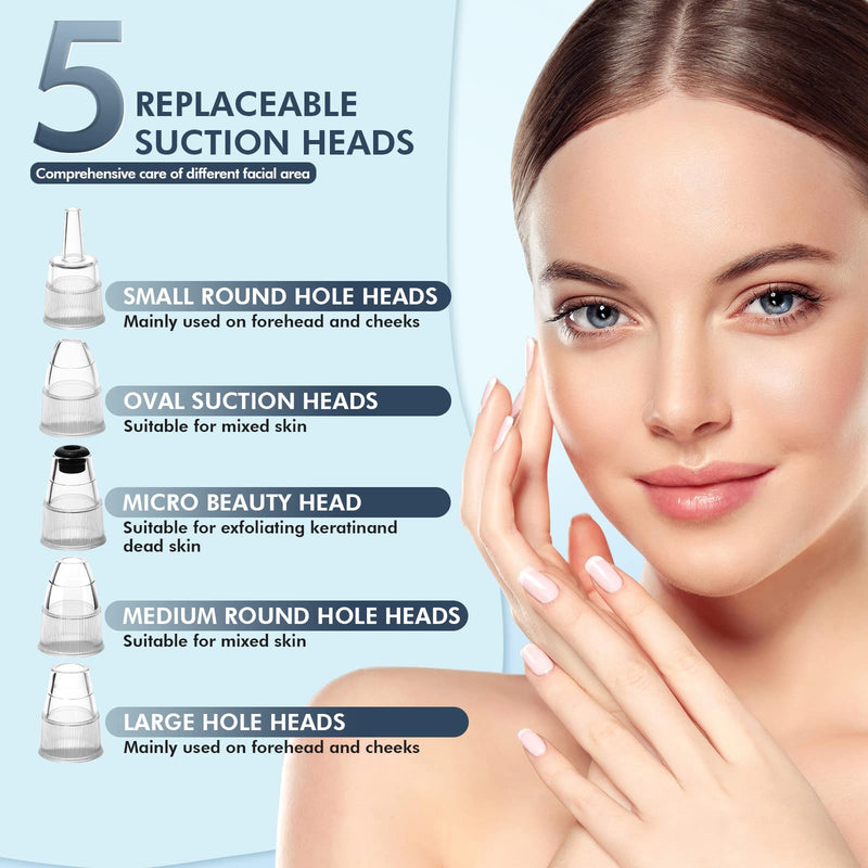 Blackhead Remover Pore Vacuum, Upgraded Black Head Remover for Face, Electric Acne Comedone Whitehead Extractor Tools-5 Suction Power, 5 Probes, USB Rechargeable Pimple Popper Tool Kit White