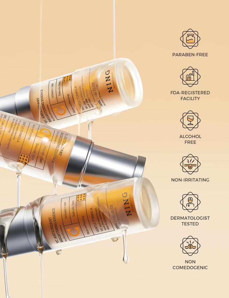 NING DERMOLOGIE Vitamin C Serum with Niacinamide & Ethyl Ascorbic Acid | Brightening, Moisturizing Face Serum for Dark Spot | Hyperpigmentation & Anti-Aging Treatment | Korean Synergy Formula 1.01oz