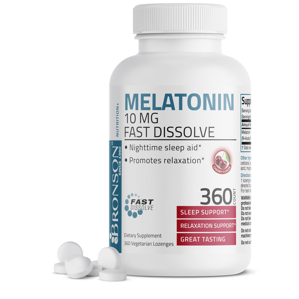 Bronson Melatonin 10mg Fast Dissolve Cherry Flavored Tablets Vegetarian Chewable Lozenges, 360 Count 360 Count (Pack of 1)