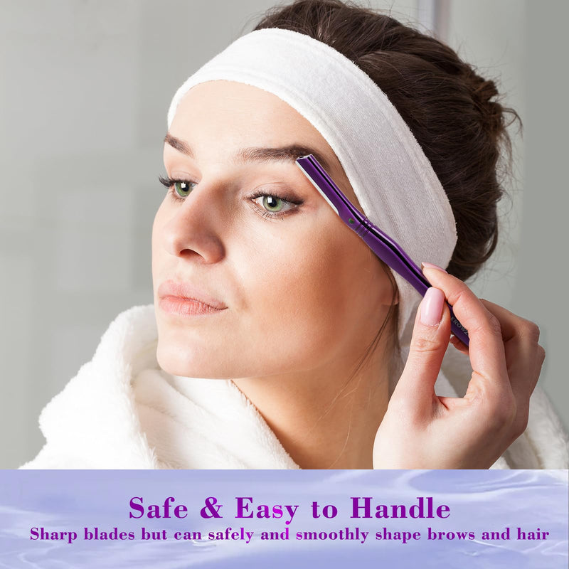 [Australia] - Eyebrow Razor for Women and Men, Face Razors for Women, Dermaplane Razor with Protective Silicone Cover, Reusable Metal Handle with 6 Refill Blades, Skin Care Tool - Purple 