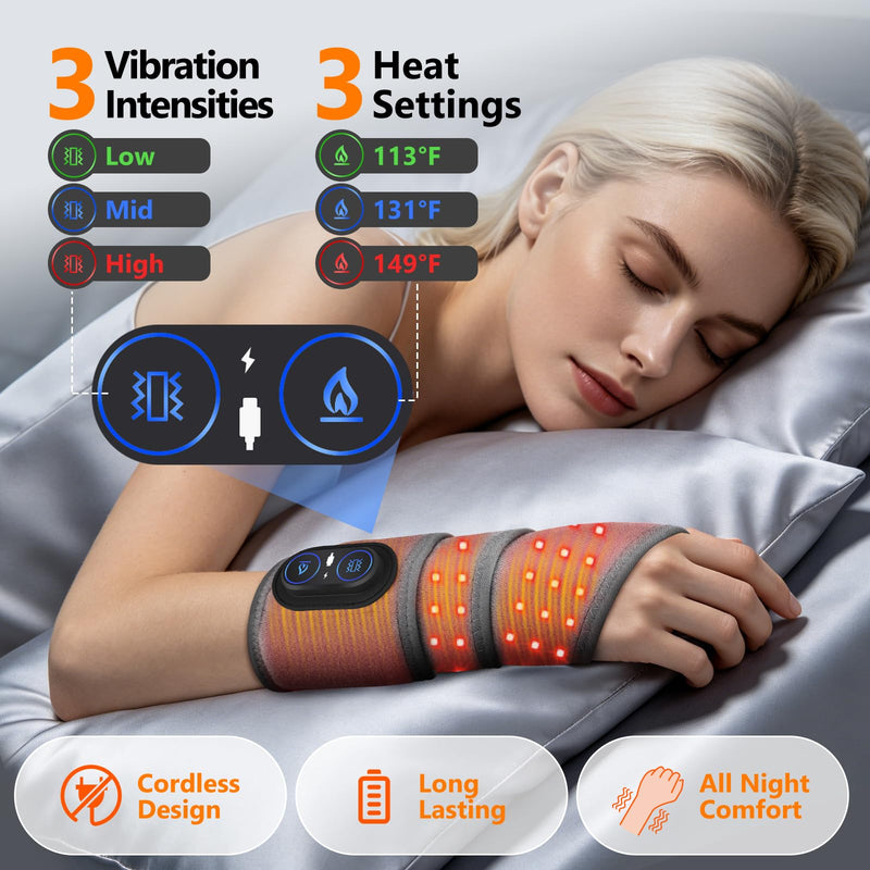 Cordless Heated Wrist Brace for Pain Relief,Rechargeable Wrist Heating Pad,Wrist Massager for Carpal Tunnel,Heating Pad for Wrist(Grey) Grey