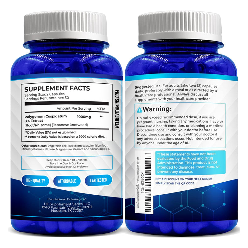 Resveratrol Supplement for Antioxidant Support*, 60 Capsules, 30 Day Supply | Natural Resveratrol Supplement From Japanese Knotweed - Non-GMO, 2 Easy To Swallow Capsules A Day 60 Count (Pack of 1)