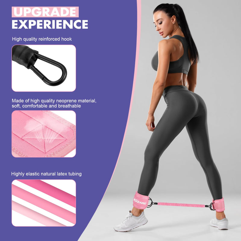 [Australia] - Ankle Resistance Bands with Cuffs, Ankle Bands for Working Out, Ankle Resistance Band, Glutes Workout Equipment, Butt Exercise Fitness Equipment for Women and Booty - Perfect for Home Gym Workout Pink 