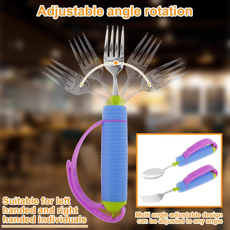 Adaptive Utensils Spoons Forks Set with Adjustable Silicone Strap and Nonslip Handle 360° Rotatable Adaptive Eating Utensils Easy Grip Cutlery for Elderly Disabled Arthritis Parkinson Disease