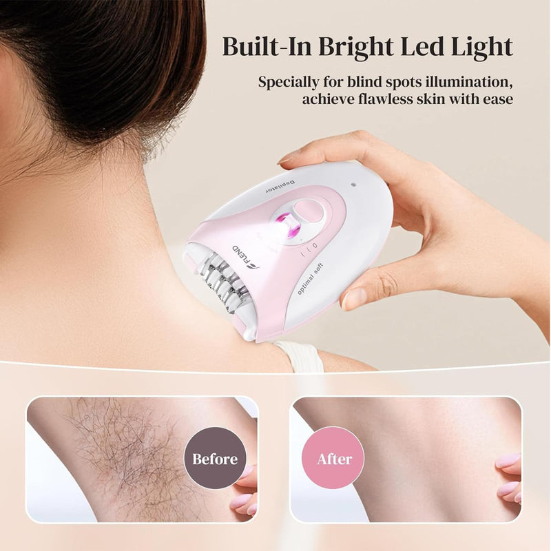 [Australia] - Smooth Glide Epilator for Women, 2 Speeds Facial Hair Removal Device with LED Light, 36 Tweezers & Massage Pad. Rechargeable Facial Hair Removal Epilator for Bikini, Arms, Legs, and Face Light-pink-06 