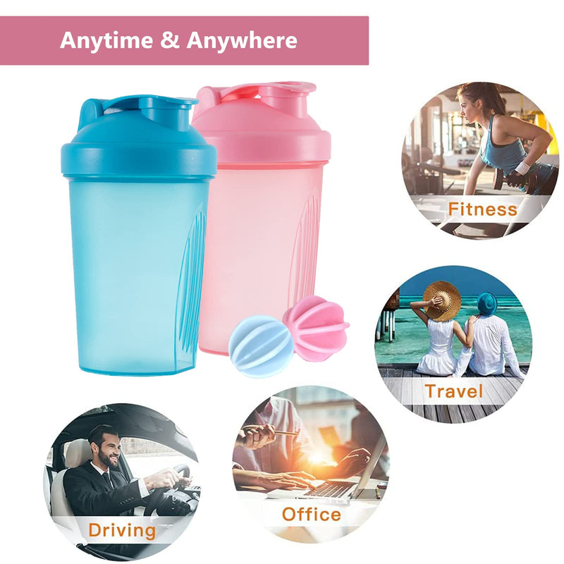 [Australia] - OOTD Protein Shaker Bottle 400 ml Leak-proof, BPA Free, Protein Shaker for Supplement Shakes with Sieve & Scale, Fitness Mixer for Creamy Whey Protein Powder Shakes, (Blue+Pink(2PCS) 400ML Blue+pink 