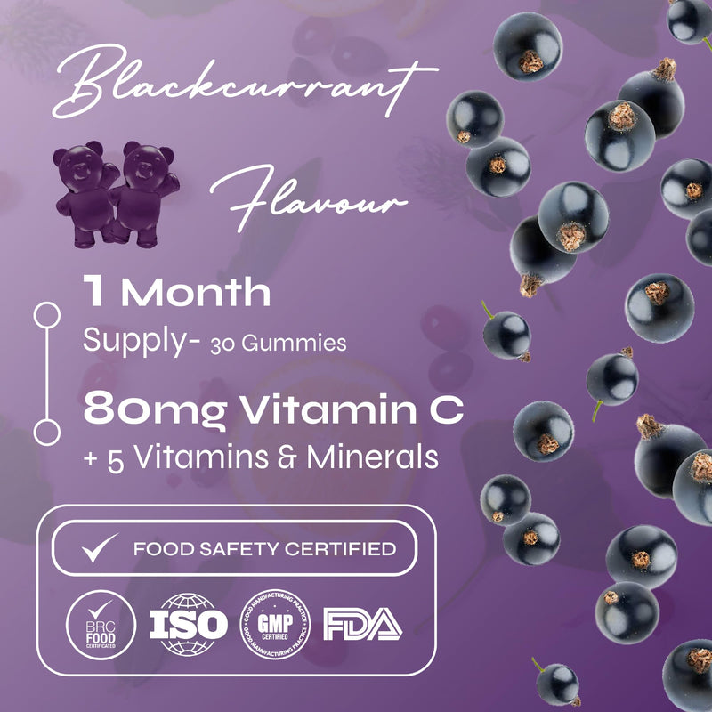 Known Kids Vitamin C Complex Gummies - Sugar-Free, Vitamin C & Zinc - Immune Support - Natural Blackcurrant Flavour - 30 Vegan Gummies, 1 Month Supply