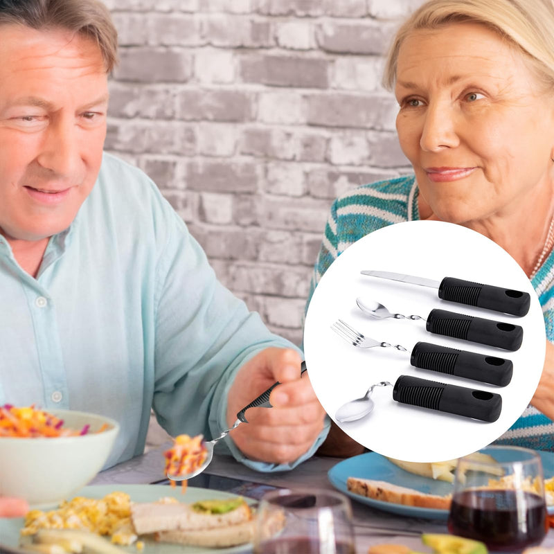 Disability Aids - Bendable Cutlery for Disabled Hands, Set of 4 | Easy Grip Disabled Cutlery for Adults, Weighted Knife Fork Spoon Set | Adaptive Cutlery for Arthritis, Parkinson's, Elderly
