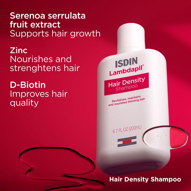ISDIN Lambdapil Volumizing Density Shampoo for Thinning Hair, 6.7 fl oz | Revitalizes & Nourishes, Boosts Volume, Promotes Thicker-Looking Hair, D-Biotin, Dermatologist Recommended