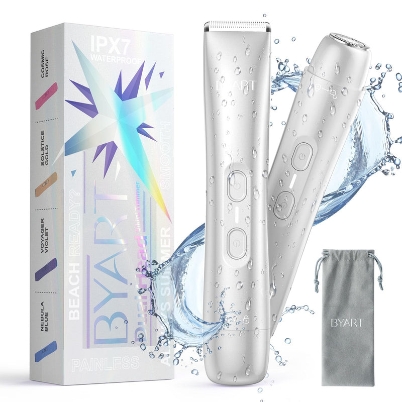 [Australia] - Dual Head Bikini Trimmer for Women - Electric Razor for Body & Facial Hair, IPX7 Waterproof, Painless Ceramic Blade, Rechargeable, Wet & Dry Use, Travel-Friendly, Gift for Her(White) 