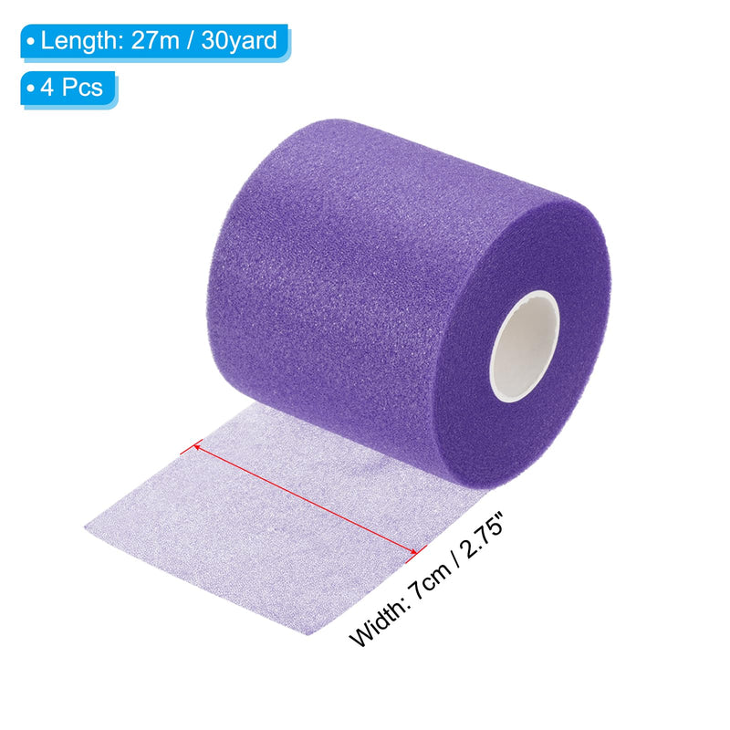PATIKIL Foam Pre Wrap Athletic Tape 2.75 Inch x 30 Yards, 4 Rolls Non-Adhesive Prewrap Headbands for Hair Soccer Sport Wrists Elbows Knees Ankles, Purple